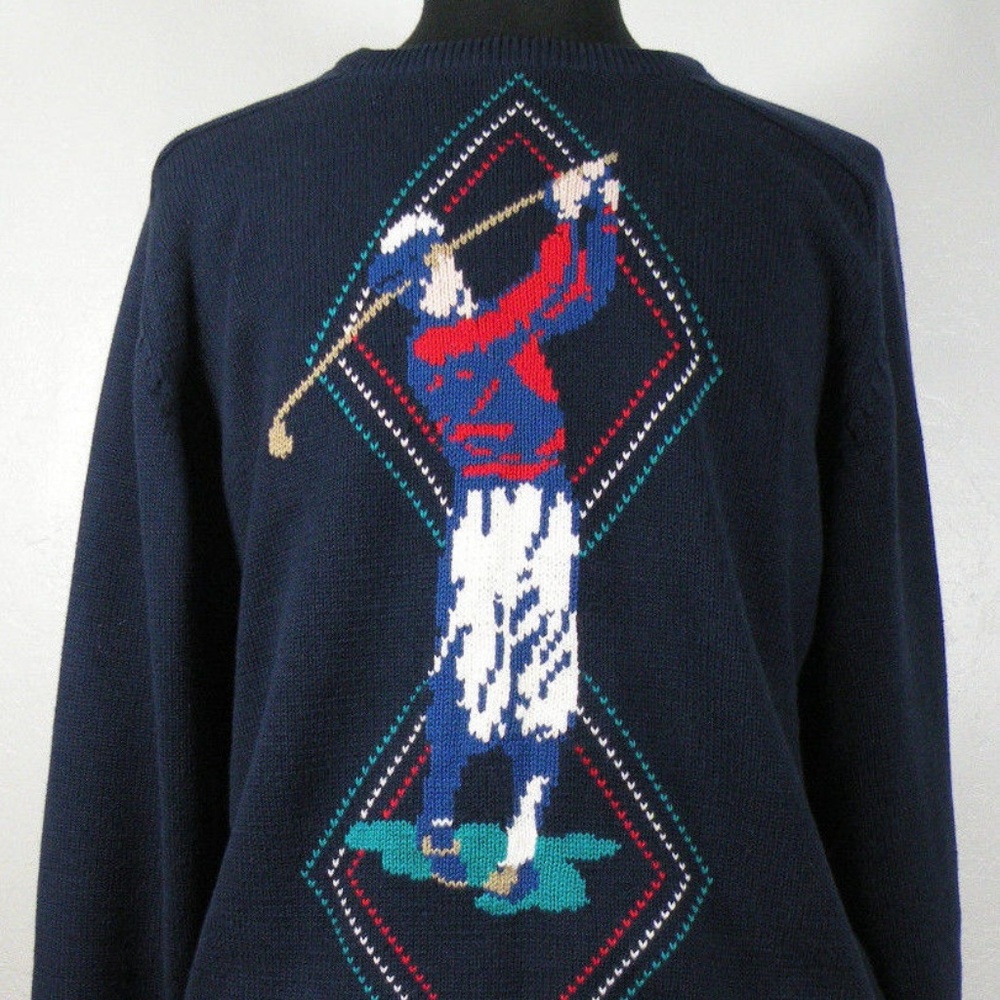 Embassy Row Thick Knit Sweater with Golf Player